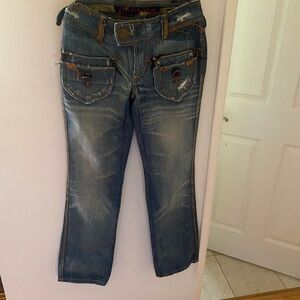 Women's Straight Leg Distressed Blue Jeans